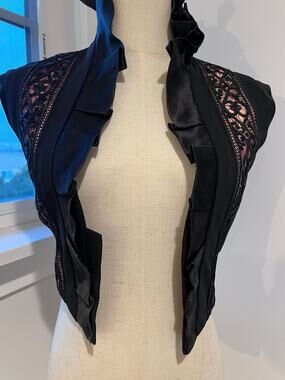 ARCHIVE 2004-05 Carlos Miele Black Silk Lace Ruffle Collar Vest Size 36